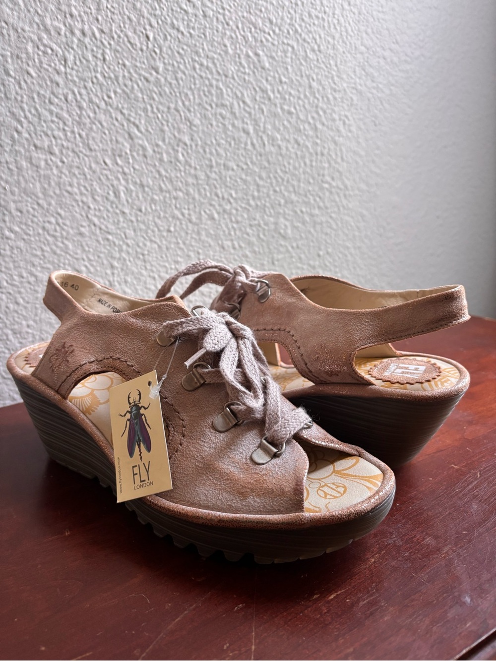 Fly London Brown Leather Platform Wedge Slingback Sandal Sz 40